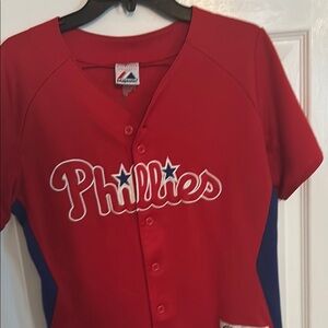 Majestic Red Phillies Jersey with Navy Accents
